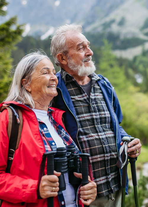 Elderly couple hiking